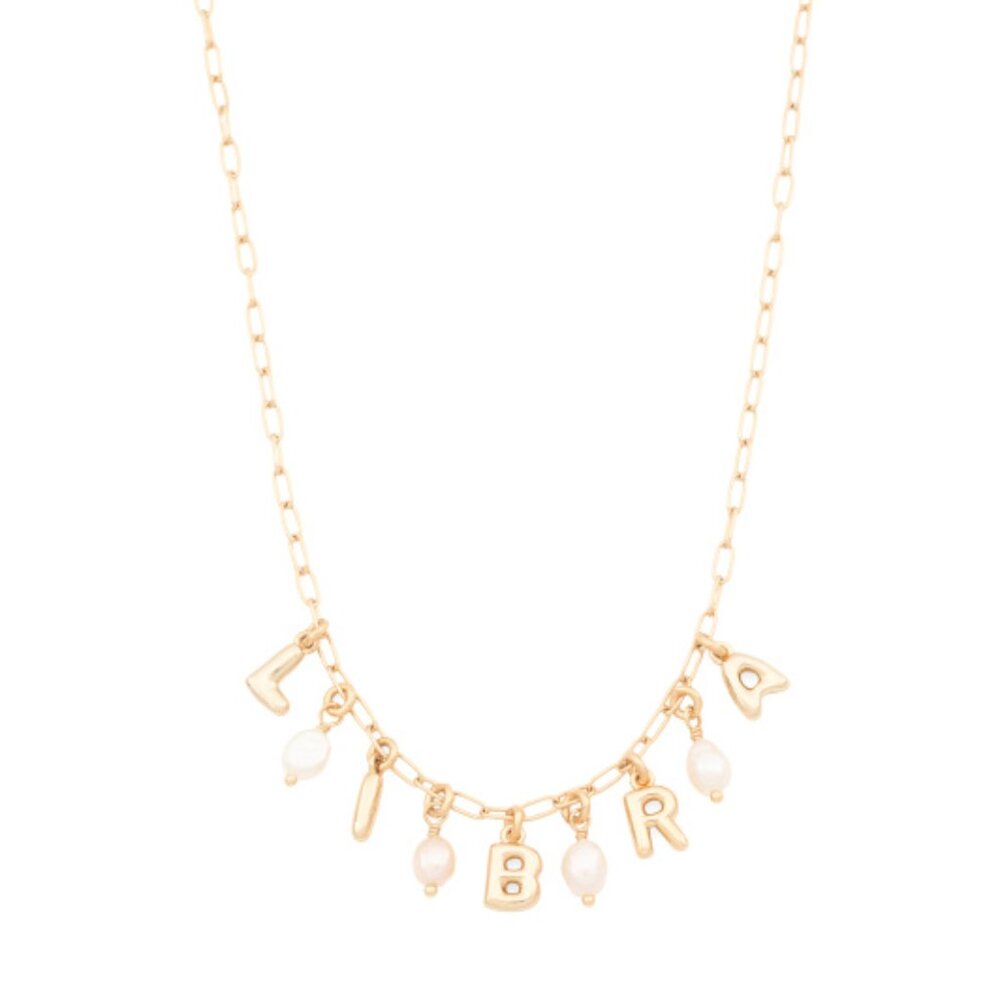 Nwt Luna Norte Libra Gold Tone Pearl Astrological Lettering Necklace W Gift Box 54$